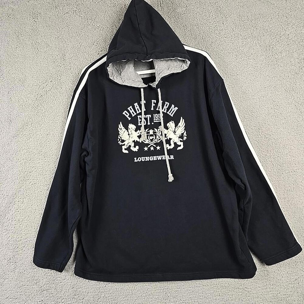 Vintage Phat Farm Hoodie Adult XL Gray Hooded Sweatshirt Y2K Hip Hop Rap Mens